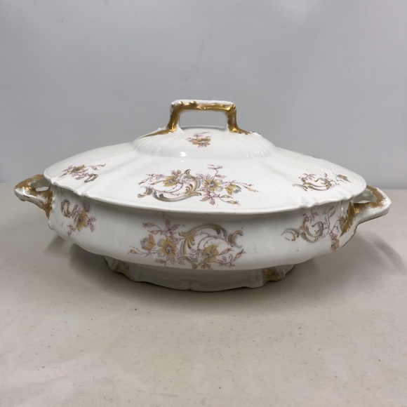 Haviland Limoges Lidded Tureen w Pink Flowers & Gold Trim France - Picture 4 of 9